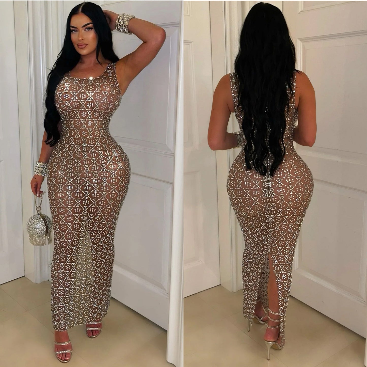 Women's Fashion Wear Sexy Mesh Dress Long Dresses