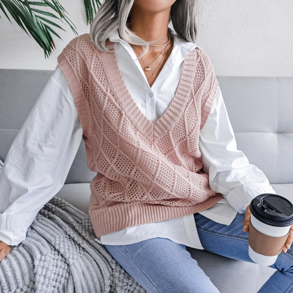 Women's Clearance Rhombus Hollowed Leisure Knitted Sweater