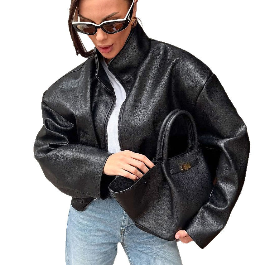 Women's High-grade Black Leather Design Sense Graceful Jackets