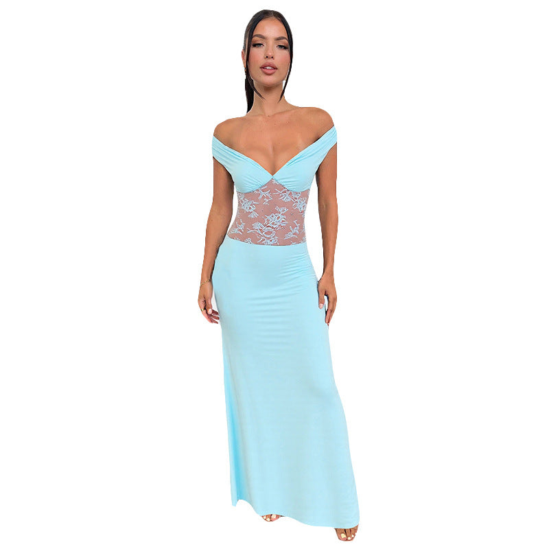 Women's Solid Color Strapless Lace Stitching Sexy Dresses
