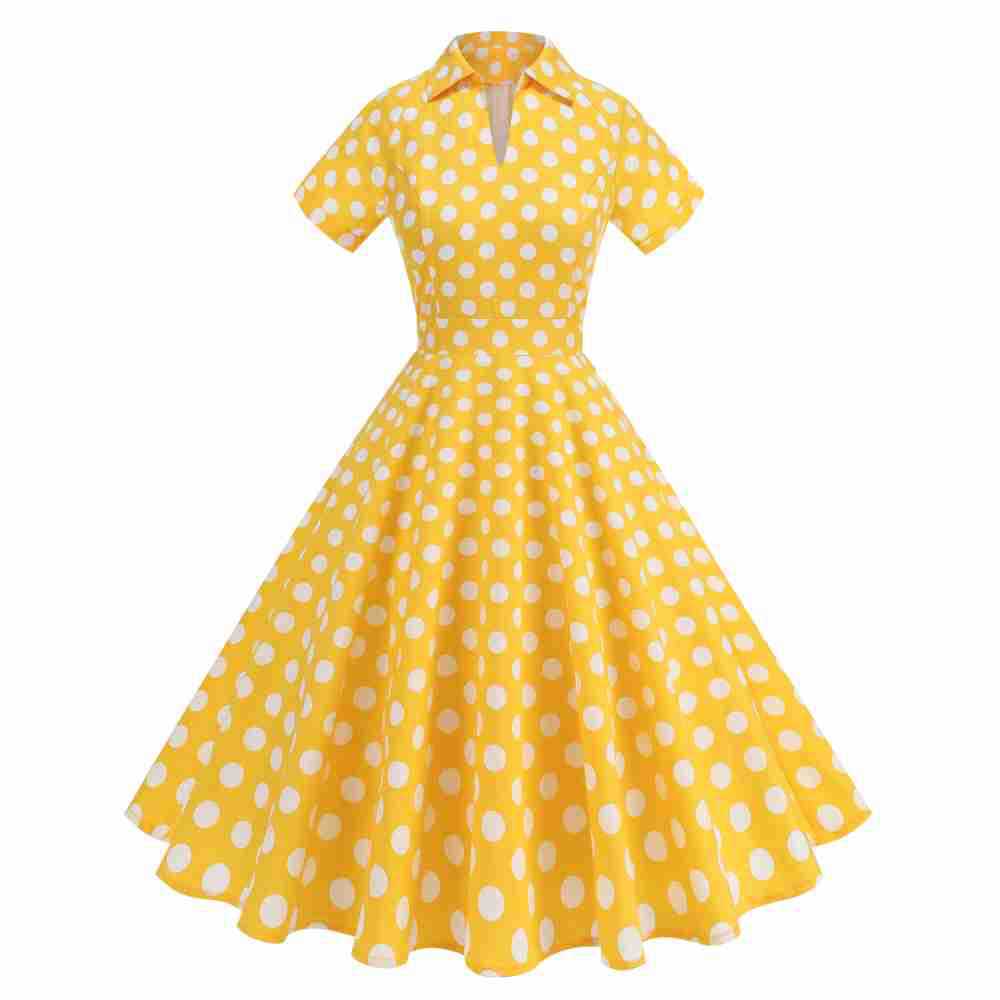 Lapel High Waist Polka-dot V Performance Stage Wear Sisters Dress