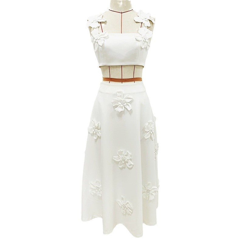 Camisole Three-dimensional Flower Mid-length Dress Set Tops