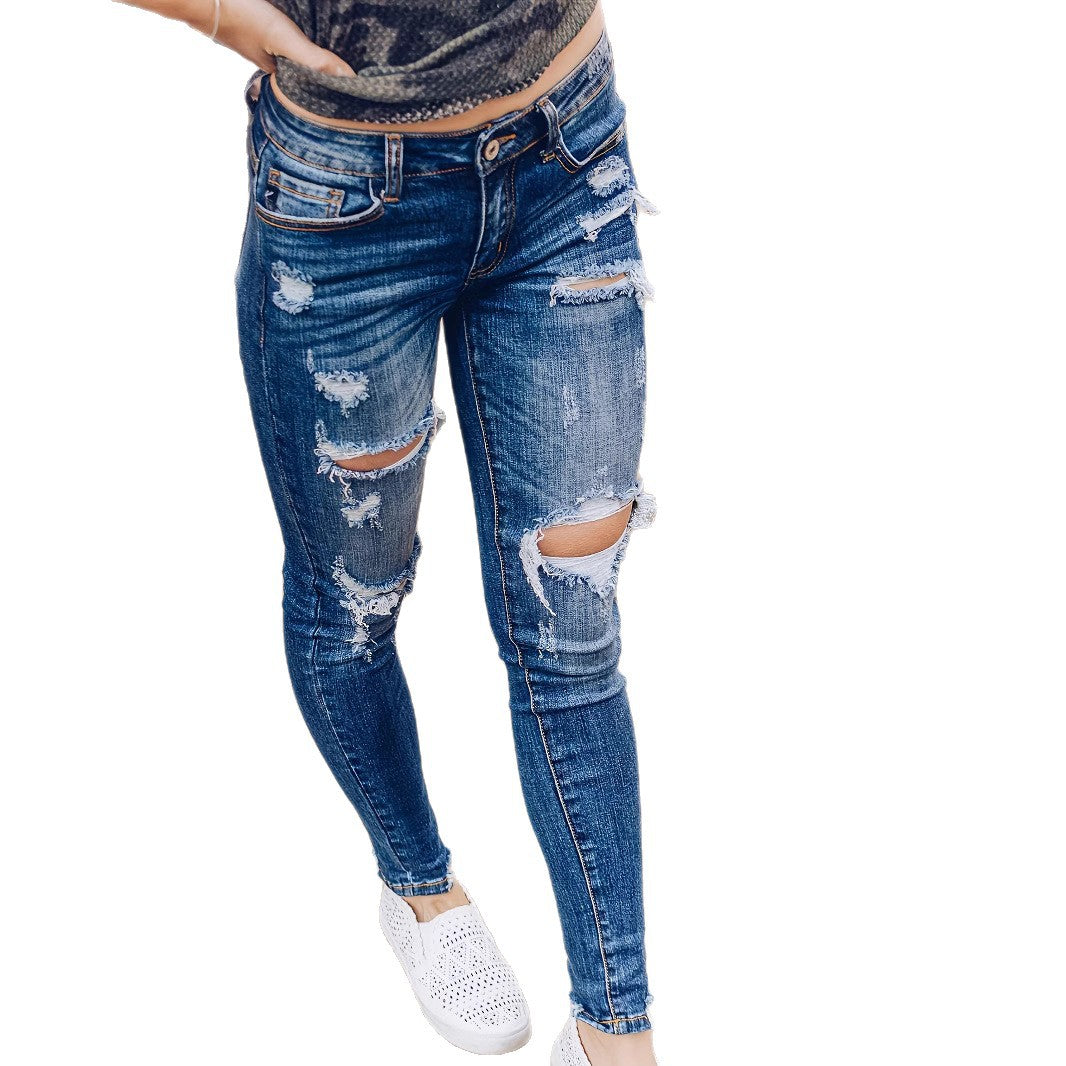 Women's Pencil Ripped Fashion Slim Trousers For Jeans