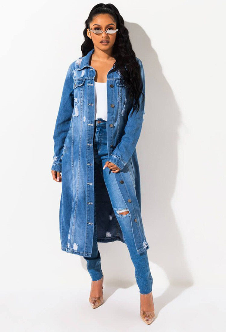 Women's Denim Trench For Spring Fashion Vintage Coats