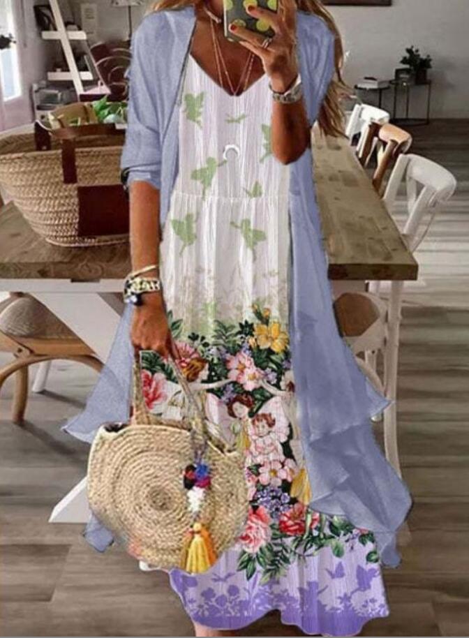 Women's Print Holiday Suspender Dress Indian Style Dresses