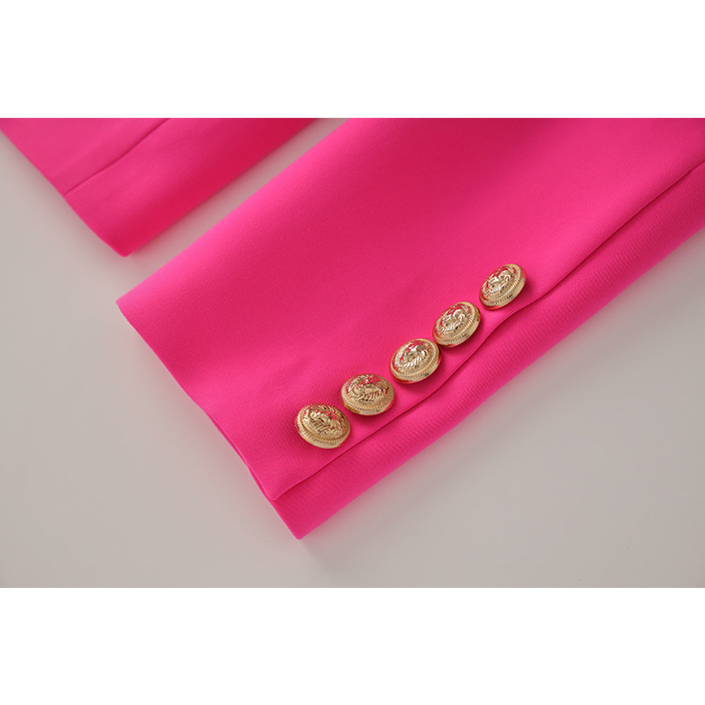 Rose Red Metal Buckle Long Sleeve Suits