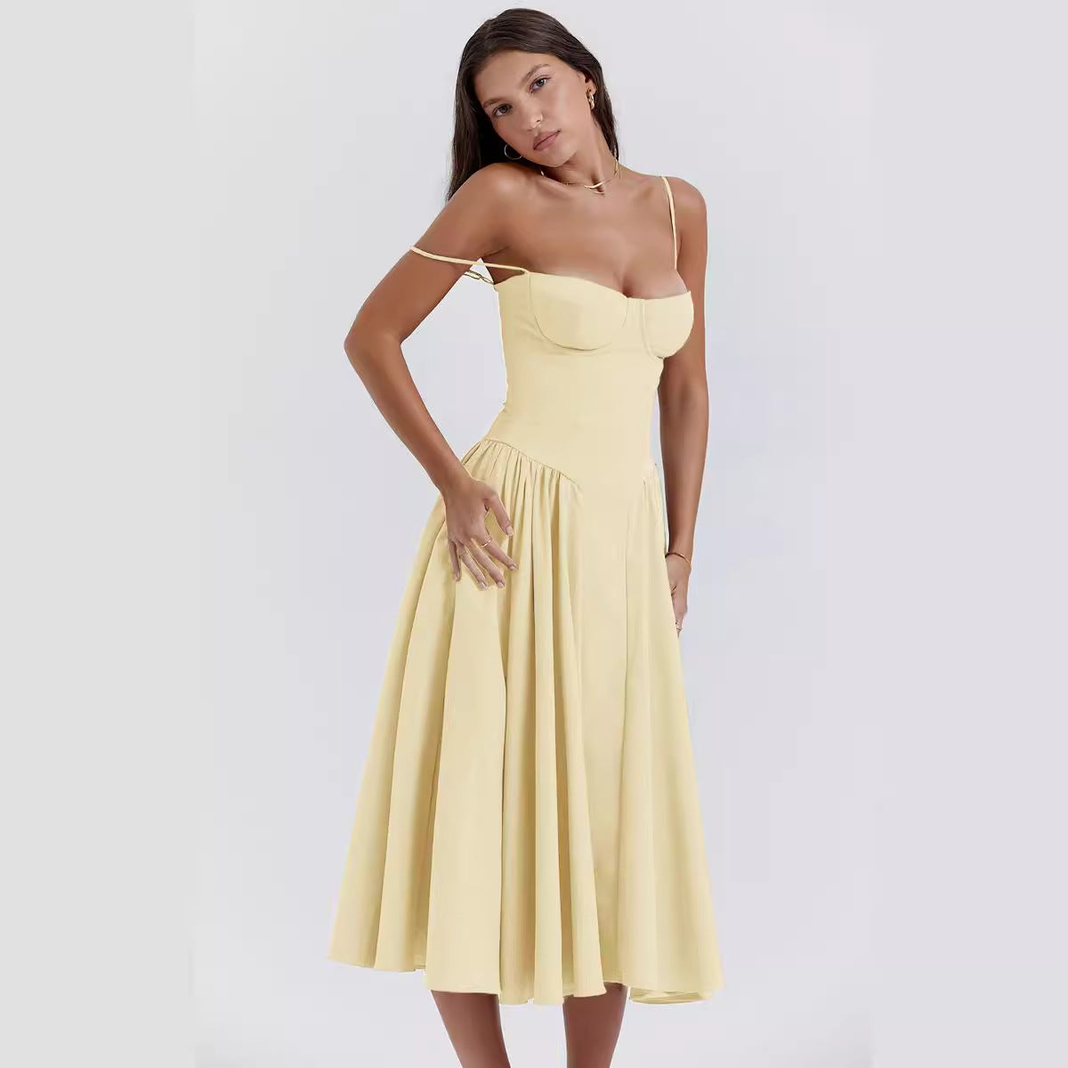Women's Fashion Summer Sling Cinched Swing Dress Dresses