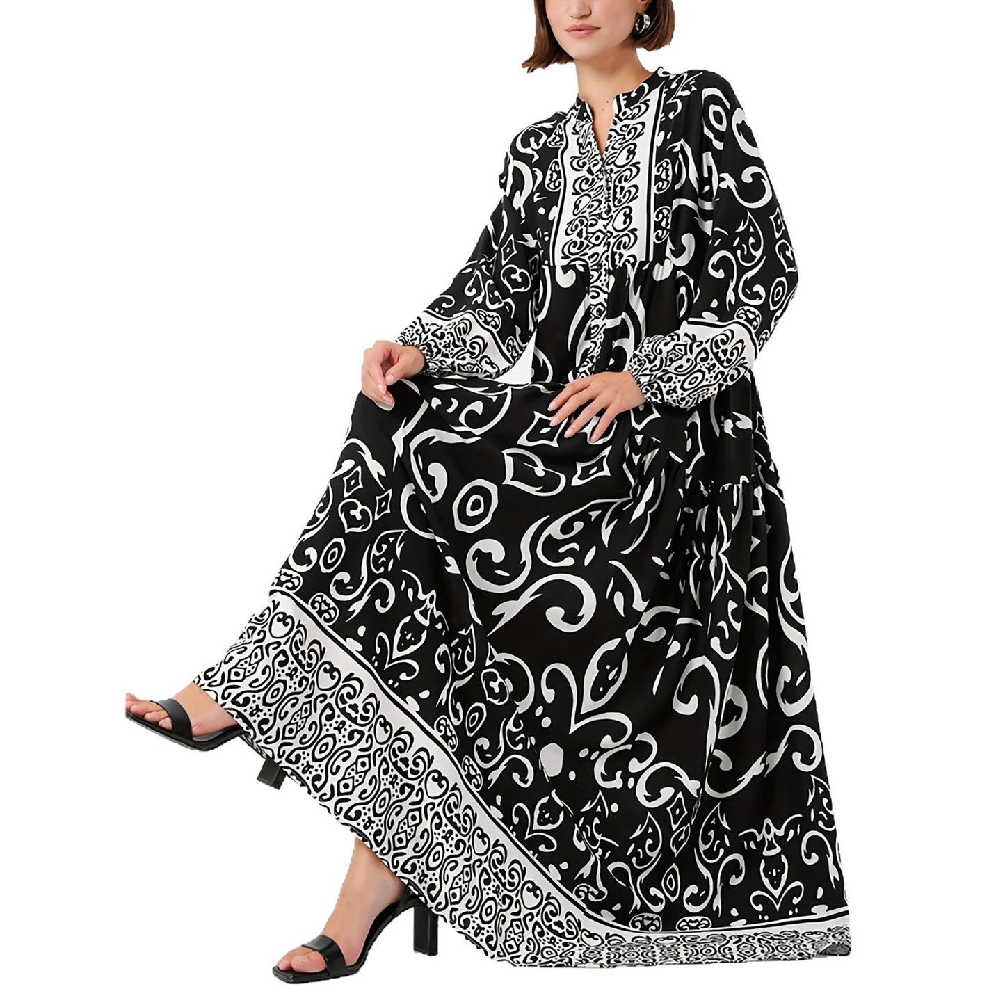 Women's Black Long Robe Elegant Loose Sleeve Dress