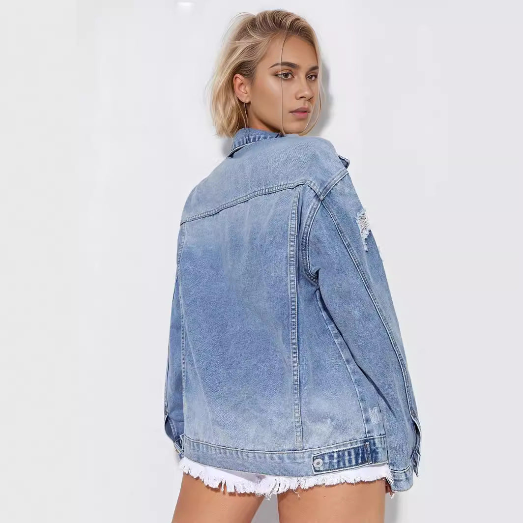 Women's Denim Vintage Fashion Ripped Mid-length Jackets