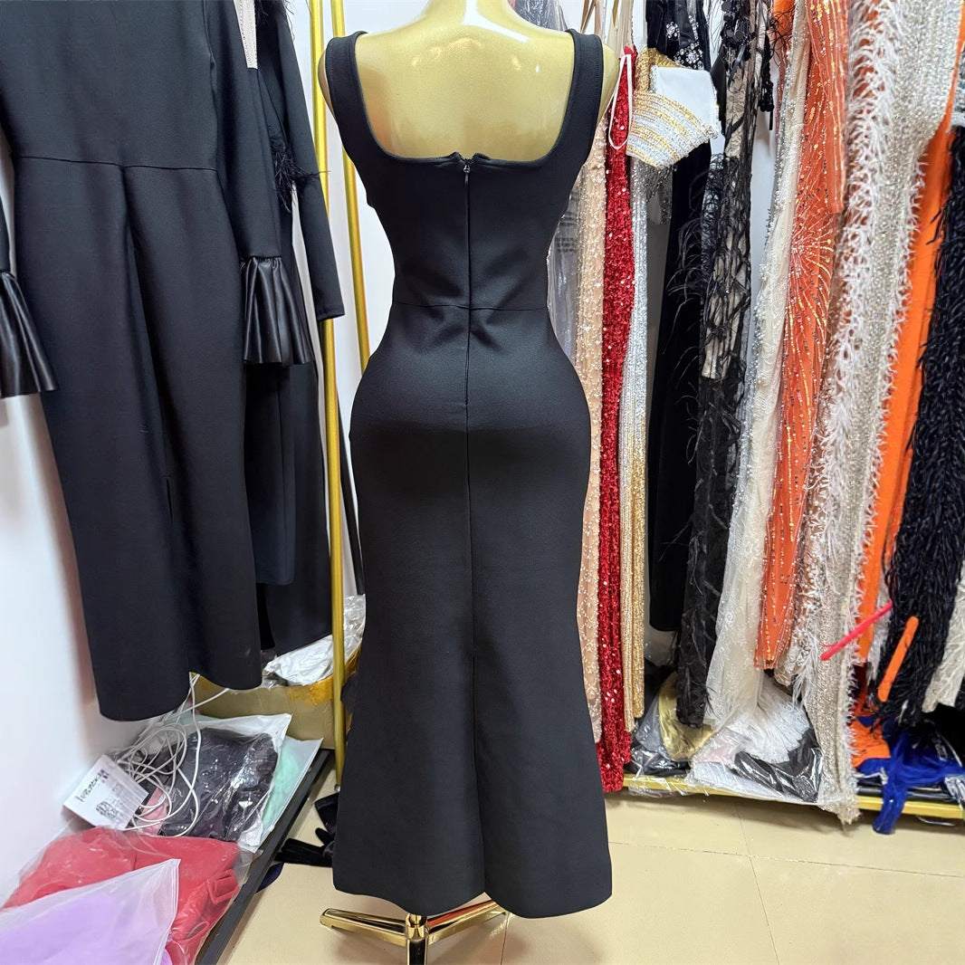 Quality Fashion Black Backless Brace Skinny Long Bandage Dresses