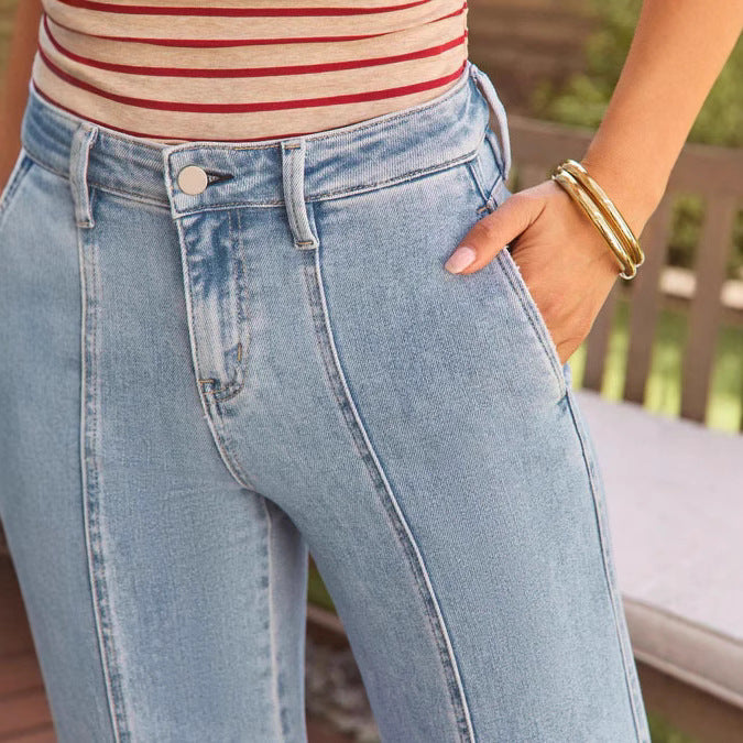 Women's High Waist Elastic Slim Fit Straight Jeans
