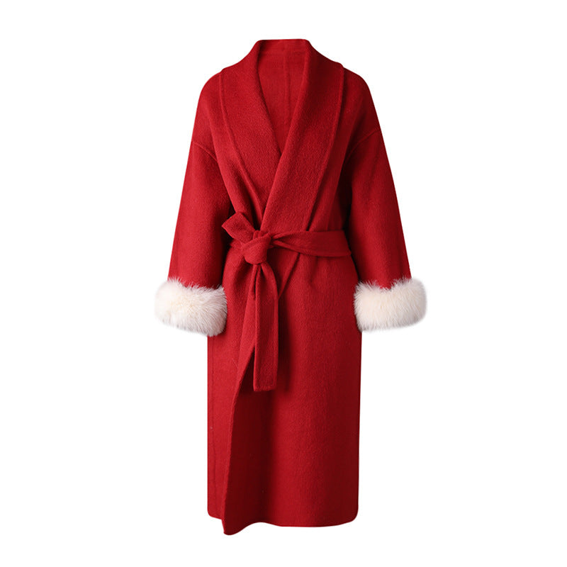 Women's Fox Fur Double-sided Wool Overcoat Winter Coats