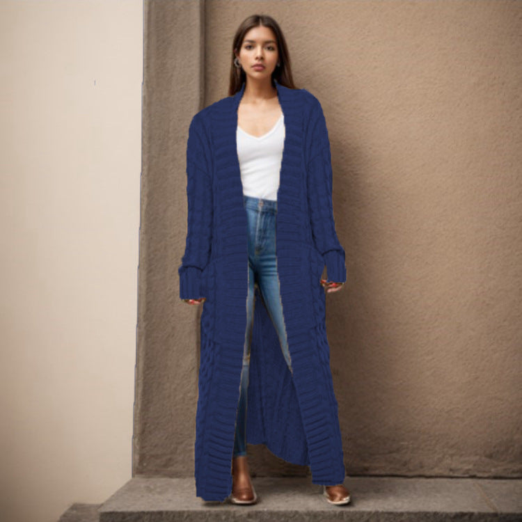 Women's Loose Knitted Pocket Long Thickened Sweaters