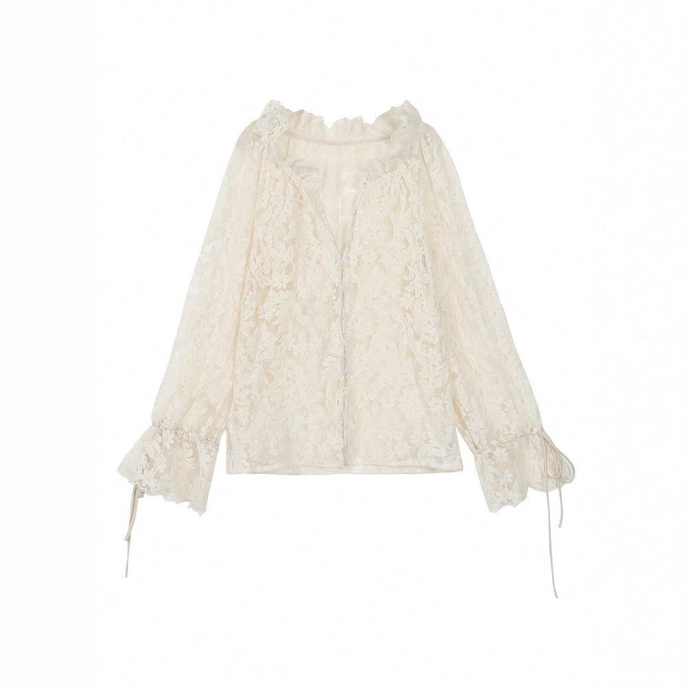 Women's Lace Advanced Stitching Elegant Fashion Translucent Blouses