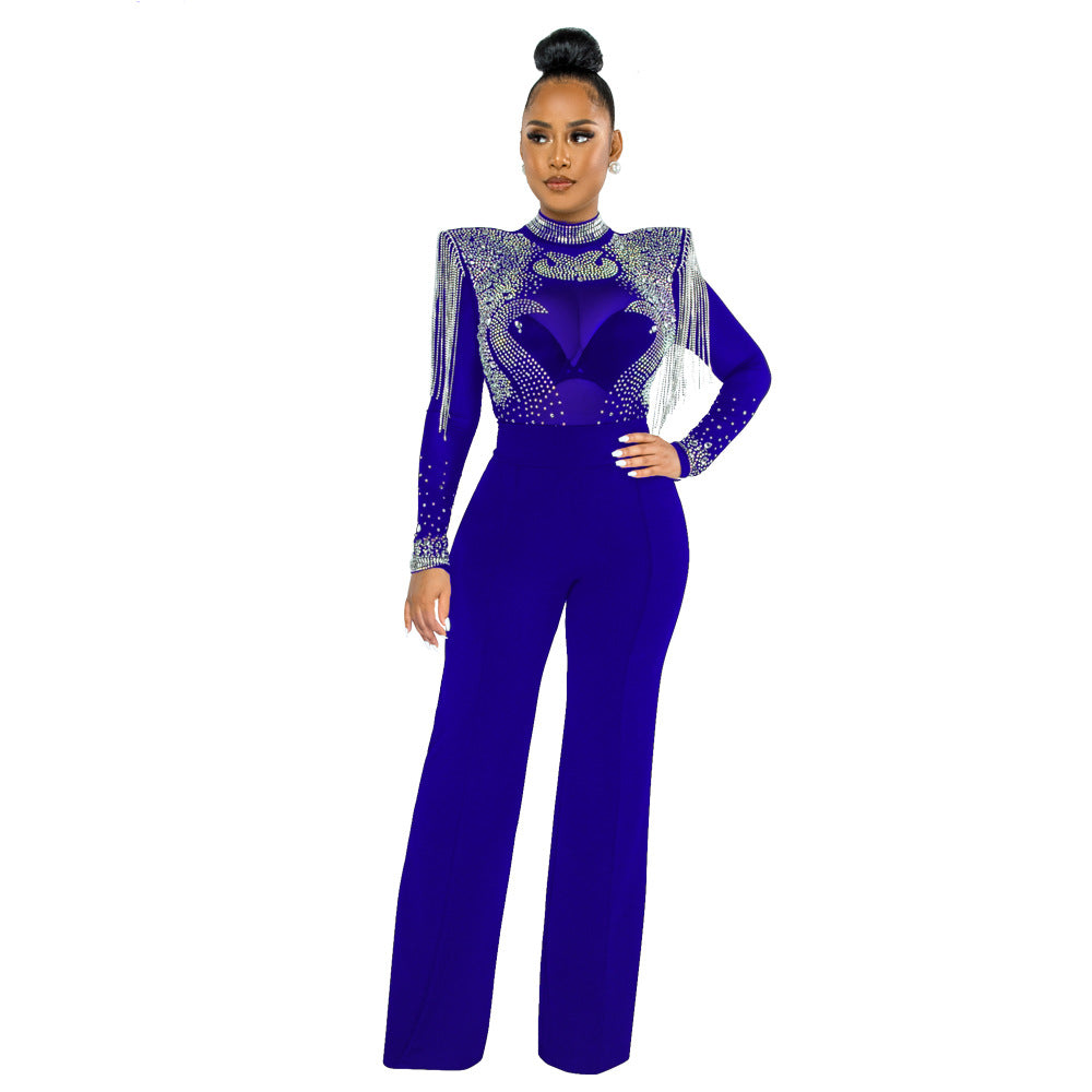 Women's Sexy Casual Turtleneck Hot Drilling Tassel Pants