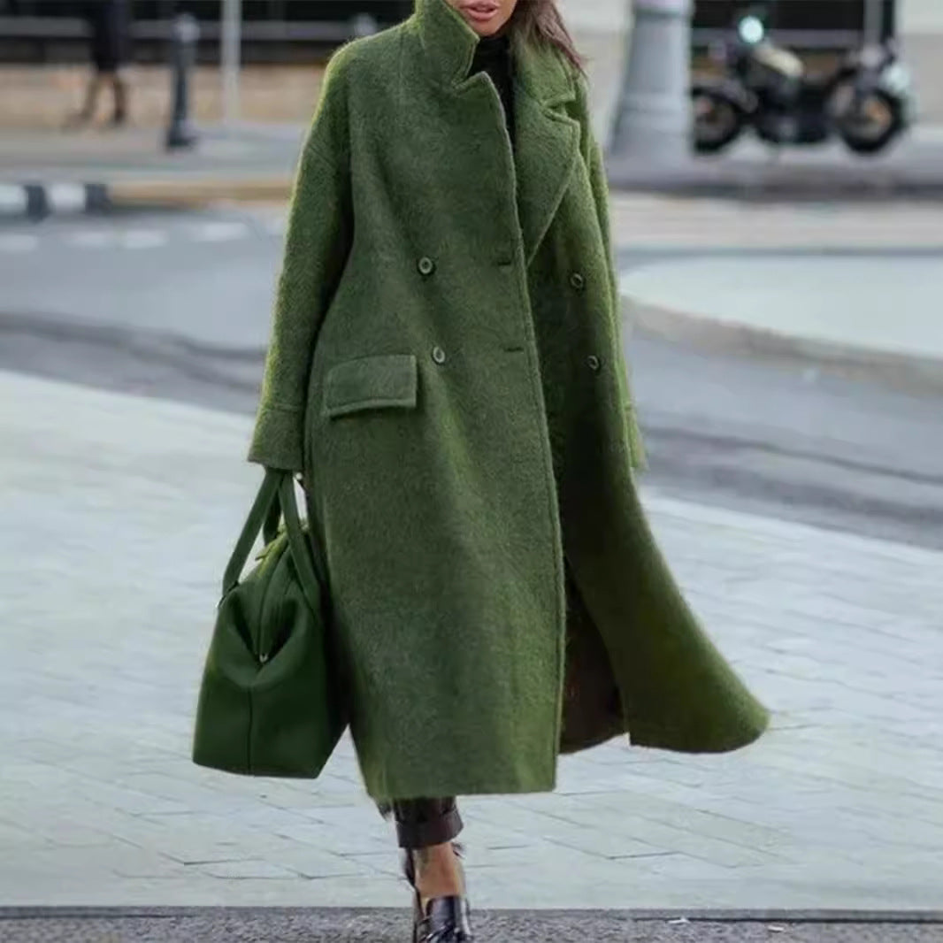 Women's Casual Long Pure Color Warm Keeping Coats