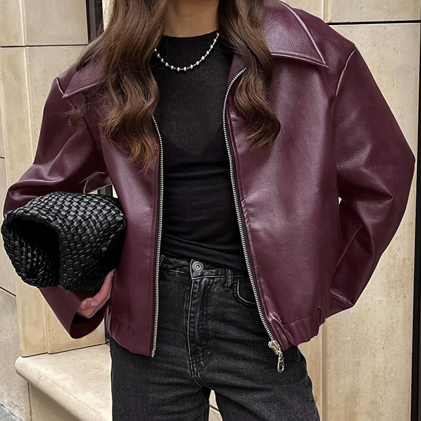 Women's Red Leather Motorcycle Girly Fashion Niche Jackets
