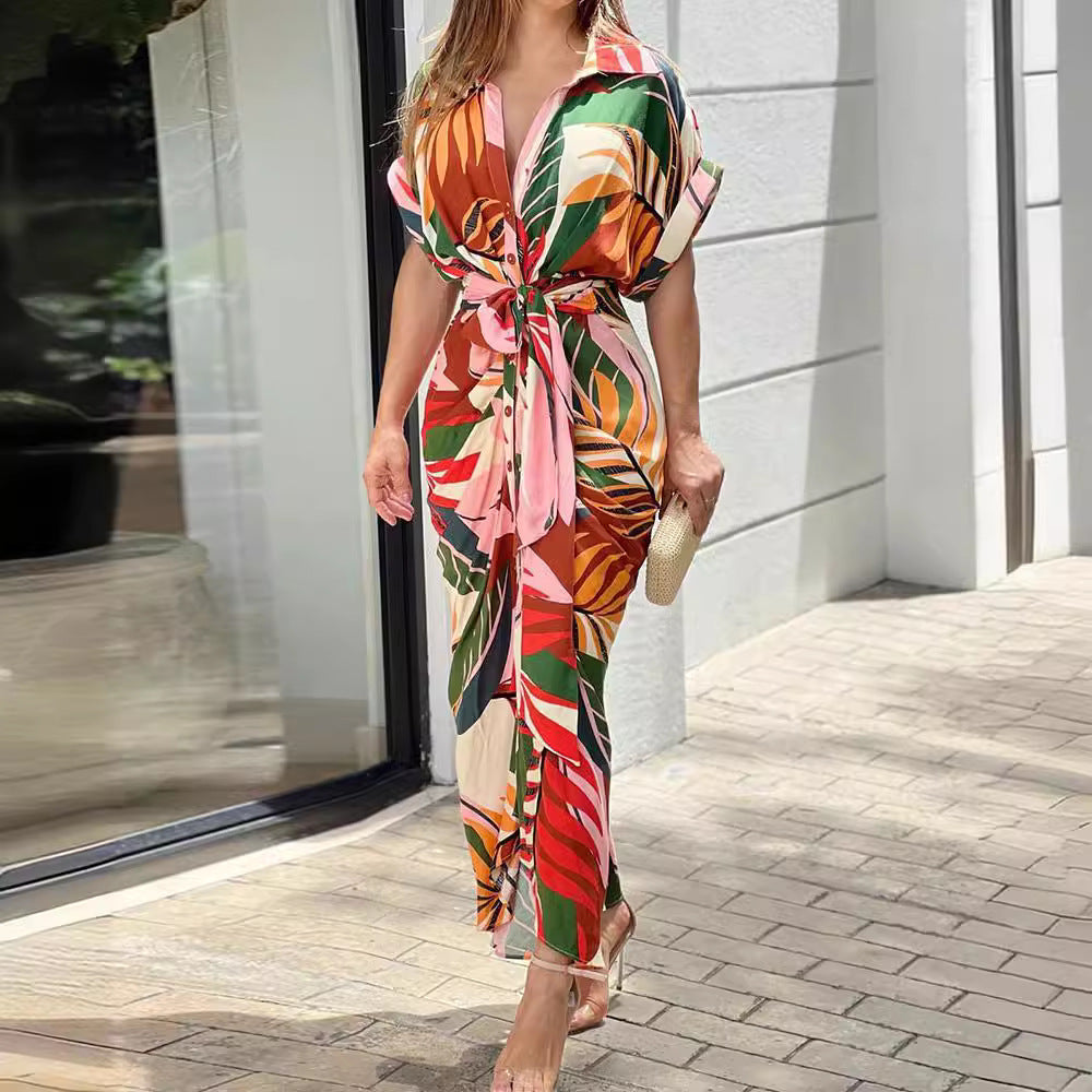 Women's Summer Shirt Waist Trimming Short-sleeved Dress Dresses