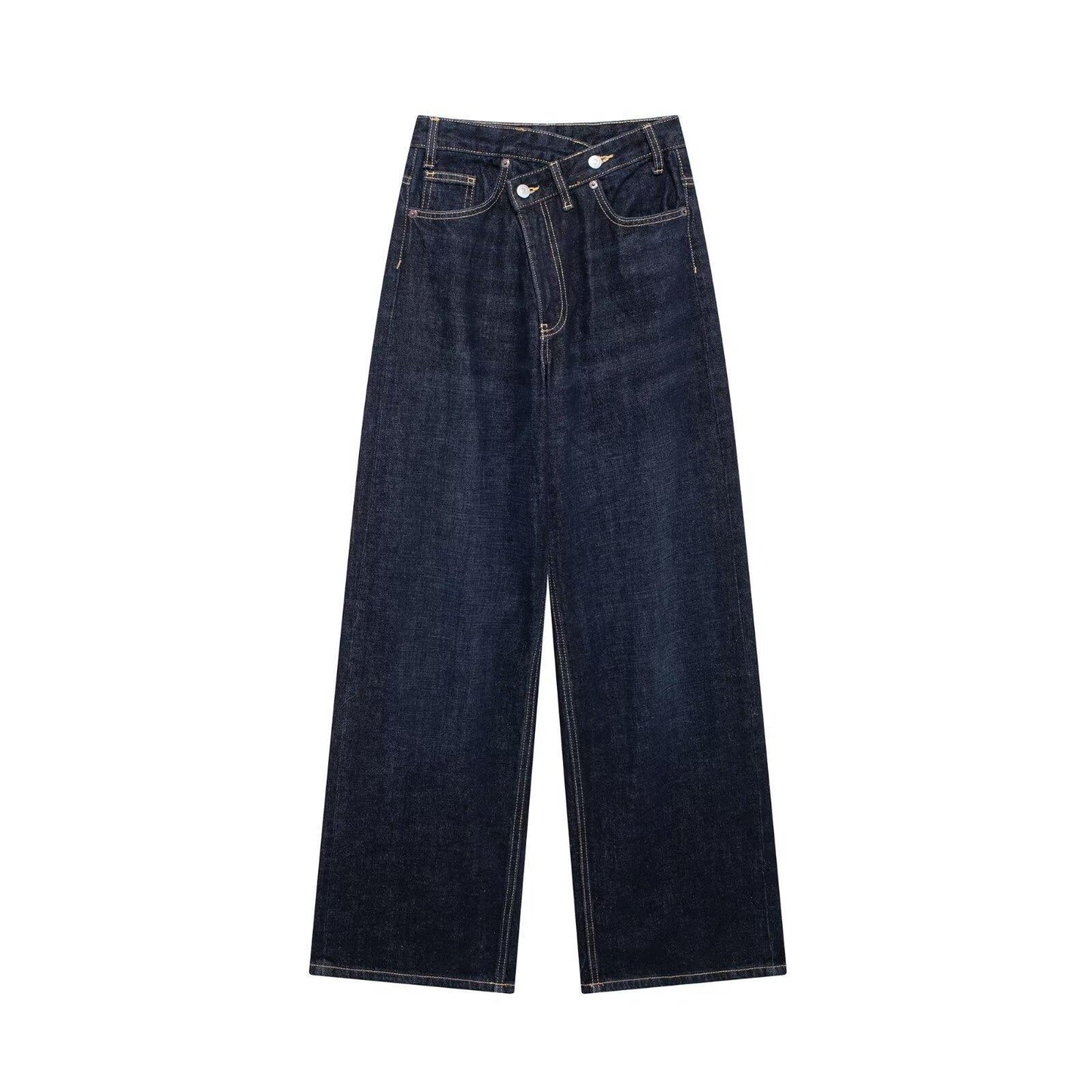 Women's Wide Leg Show Personality Double Breasted Jeans