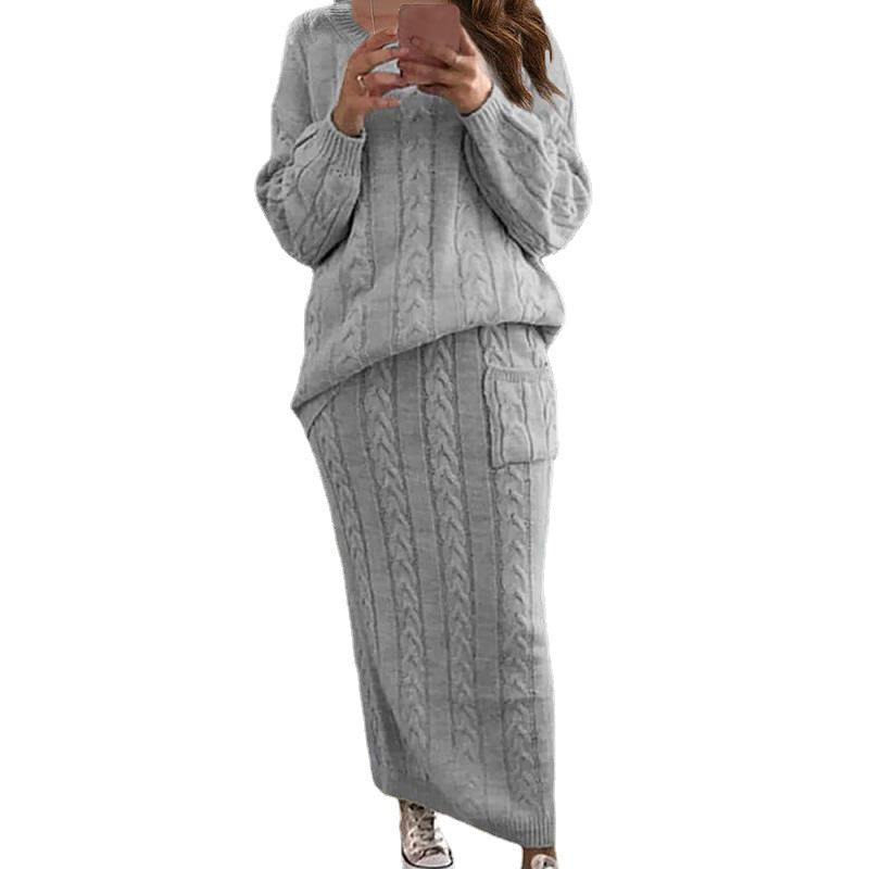 Women's Twist Stitch Set Dress Long Sleeve Stitching Sweater