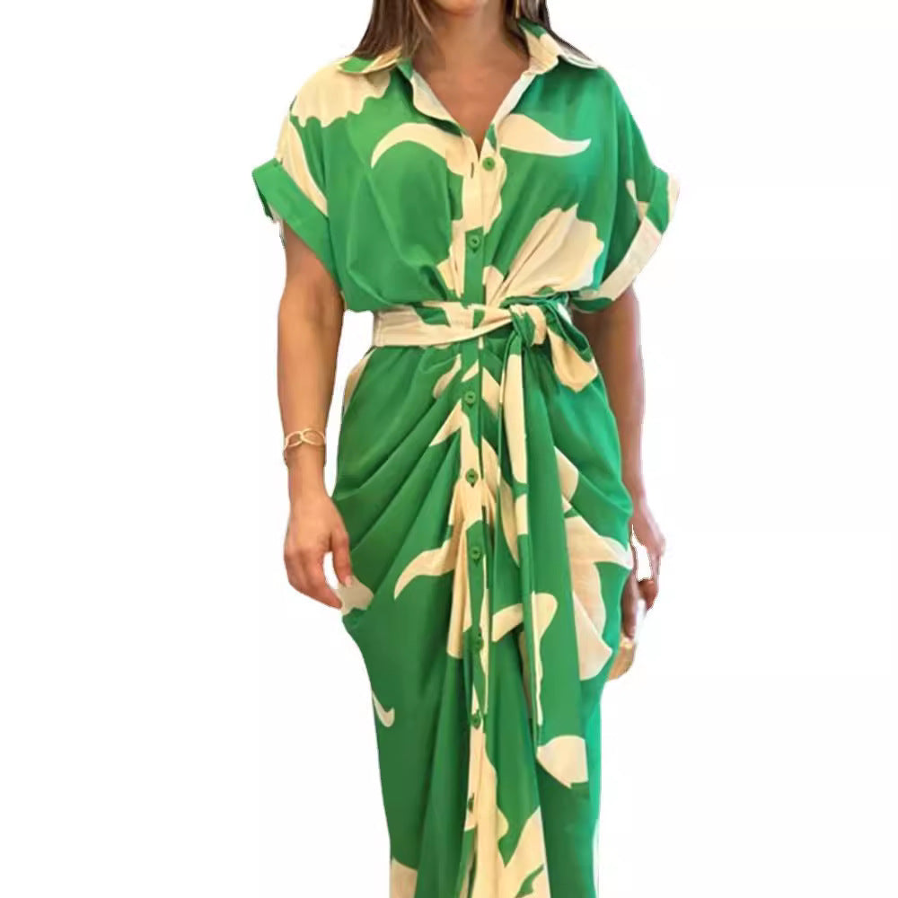 Women's Summer Shirt Waist Trimming Short-sleeved Dress Dresses