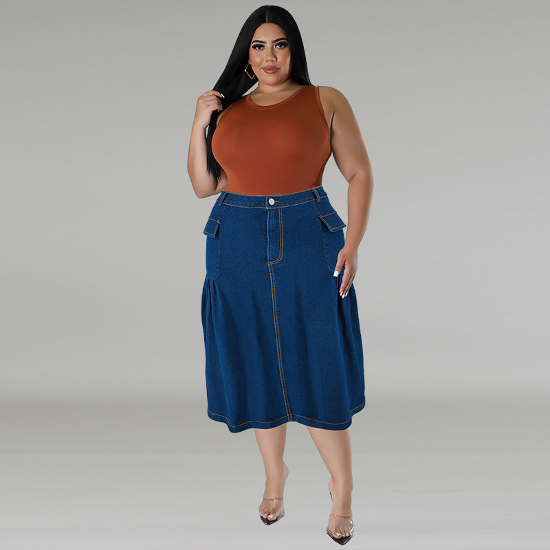 Women's Stylish Unique Mid-length Denim Source Skirts