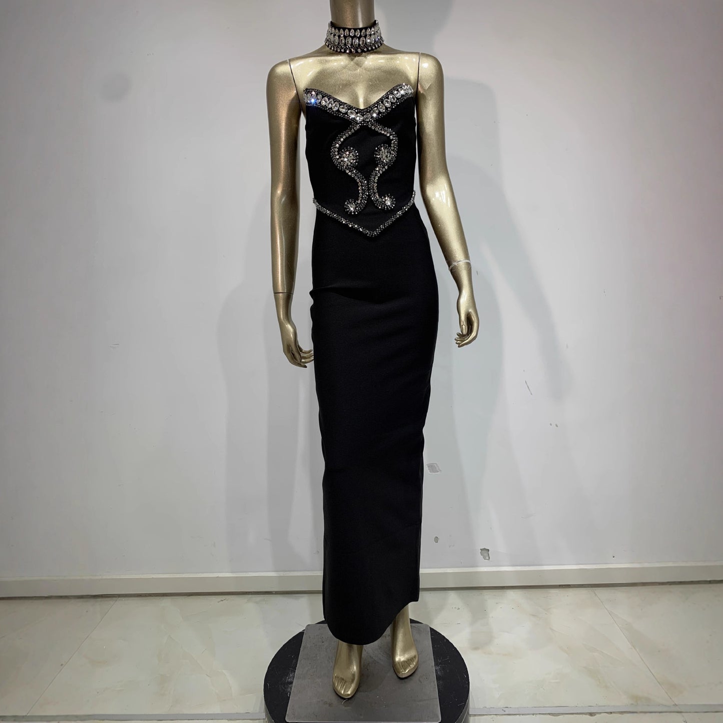 Pattern Strapless Long Type With Collar Dresses