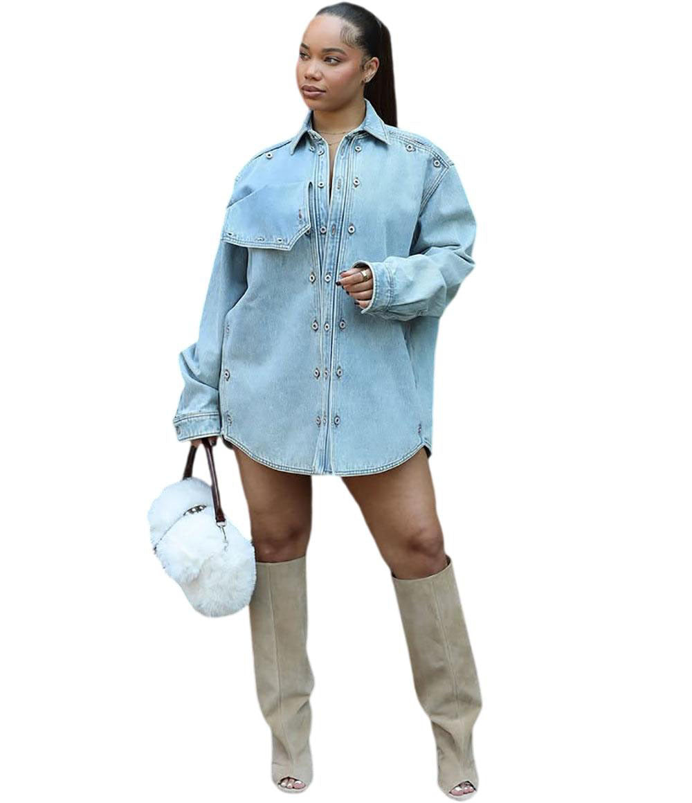 Women's Denim Loose Patch Design Sense Long Jackets