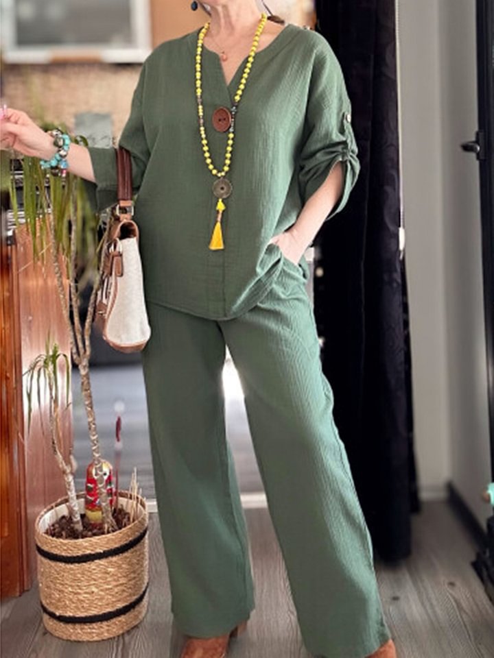 Women's Cotton Linen Loose Two-piece Half Sleeve Fashion Casual Suit