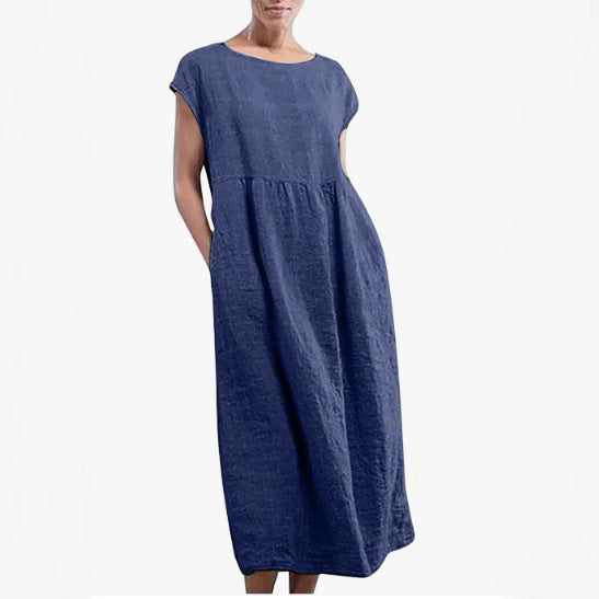 Solid Color Sleeveless Loose Cotton Linen Dresses
