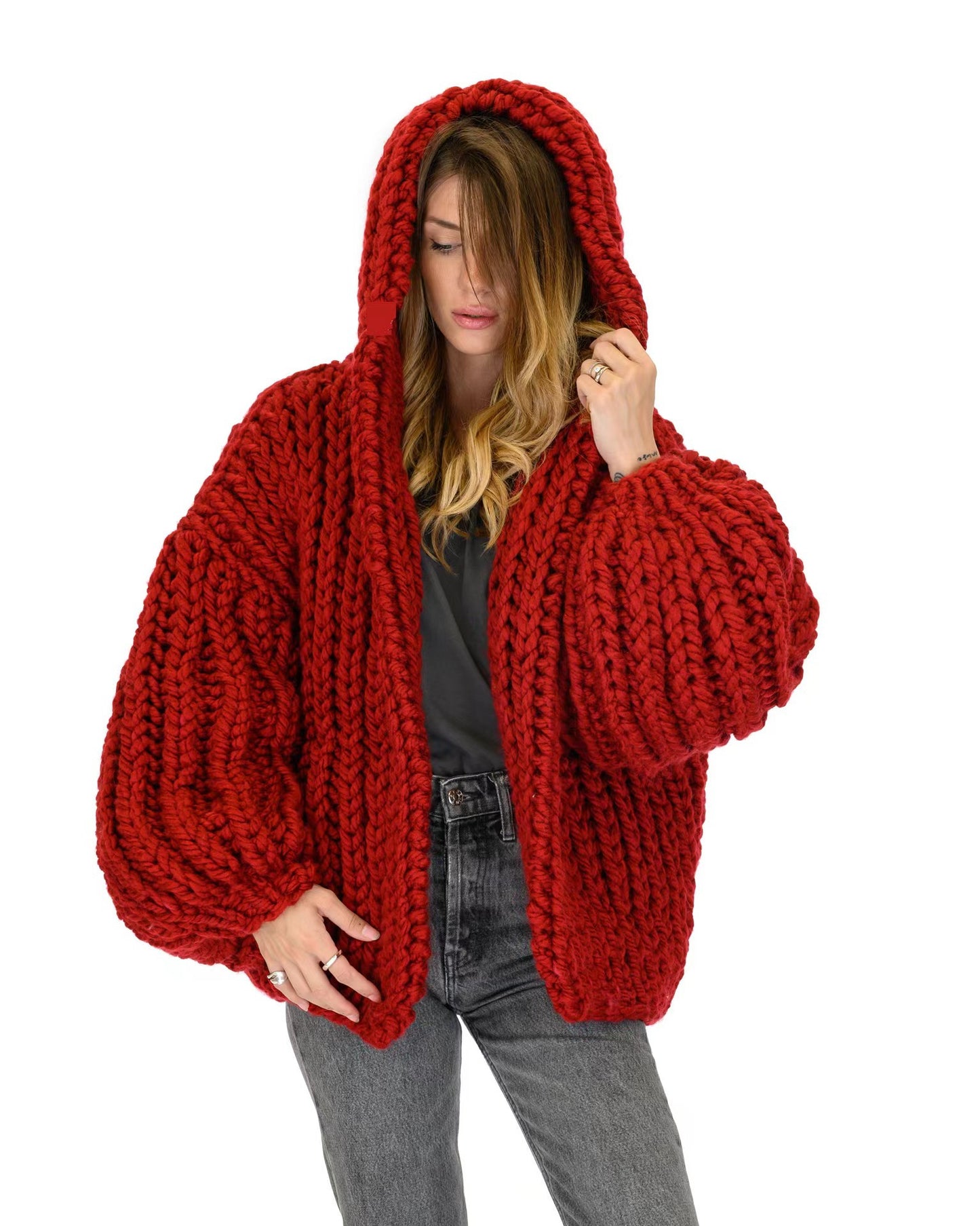 Women's Lazy Style Hooded Handmade Knitting Needle Sweaters