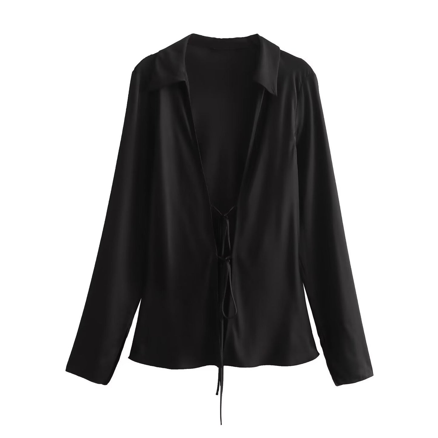 Women's Spring Fashion Bowknot Silk Satin Textured Blouses