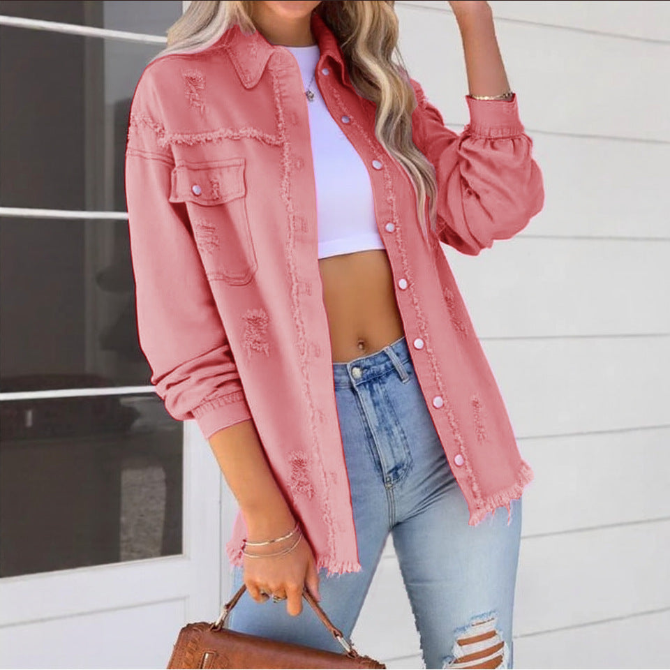 Pretty Russia Denim With Hole Loose Jackets