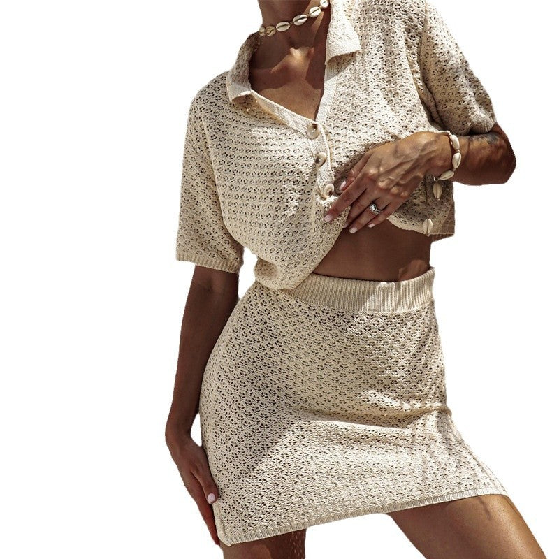 Women's Summer Short-sleeved Knitted Outfit Casual Fashion Two-piece Suits