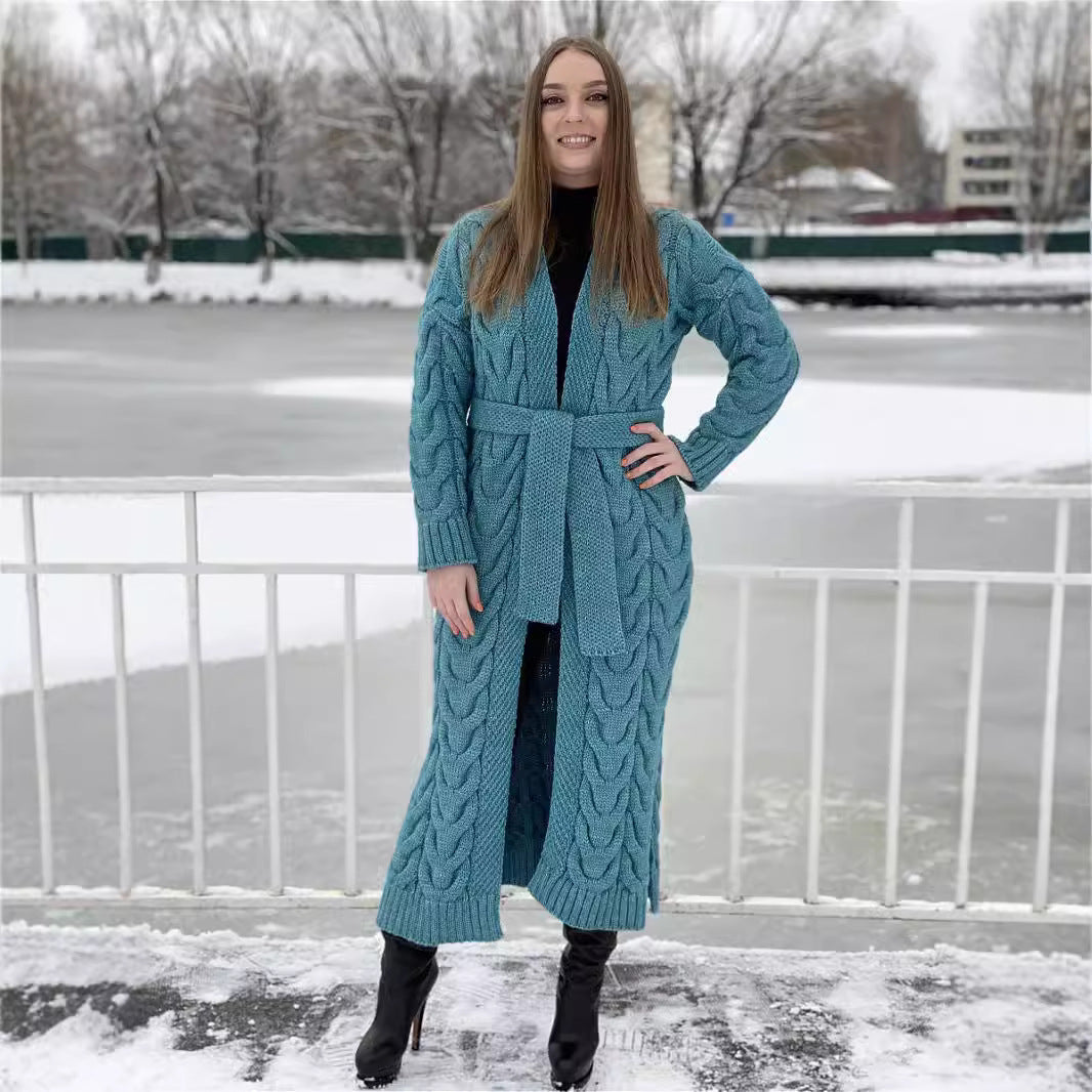 Women's Long Loose Elastic Large Hemp Flowers Thick Knitwear