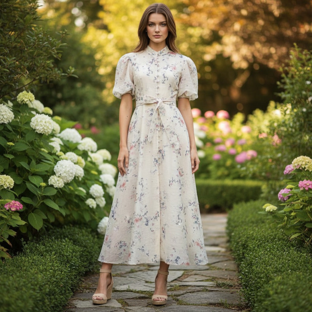 Women's Elegant Lantern Sleeve Single-breasted High Quality Shorts