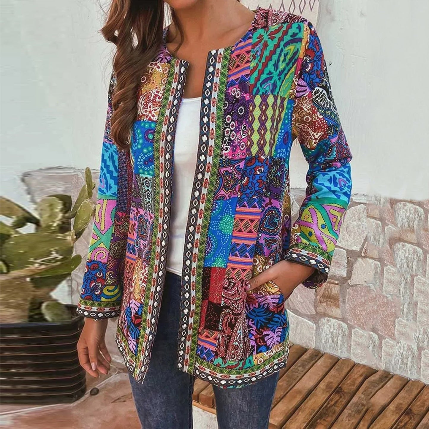 Women's Ethnic Style Floral Print Long Sleeve Jackets