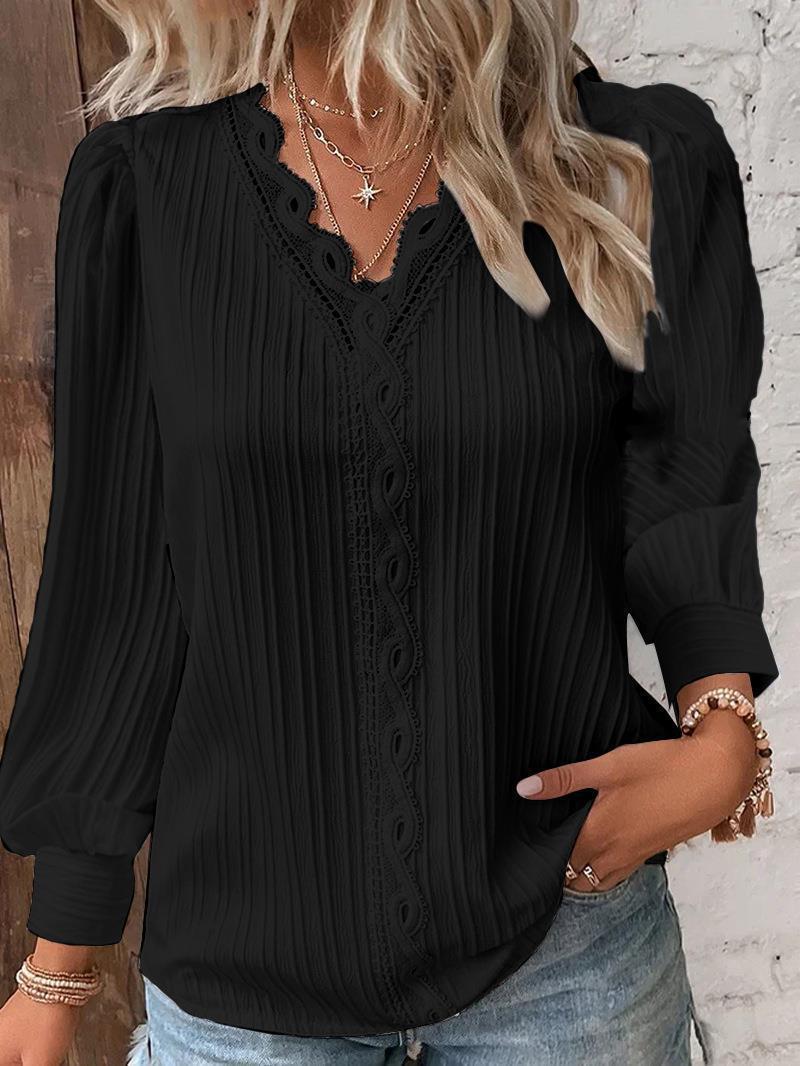 Women's Autumn Long Sleeve Lace Patchwork Shirt Clothing