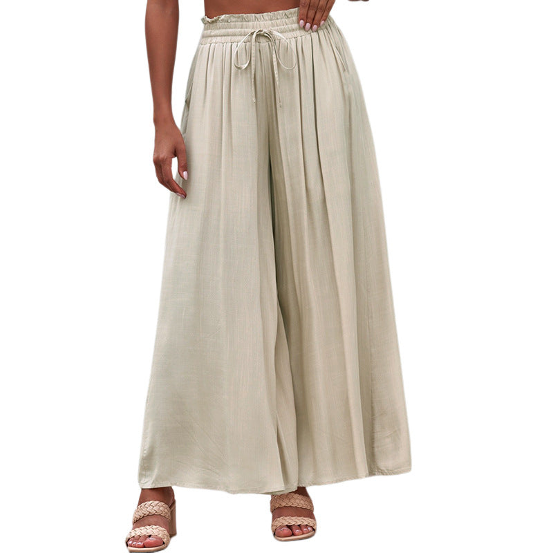 Women's Solid Color High Waist Drawstring Super Loose Flared Pants