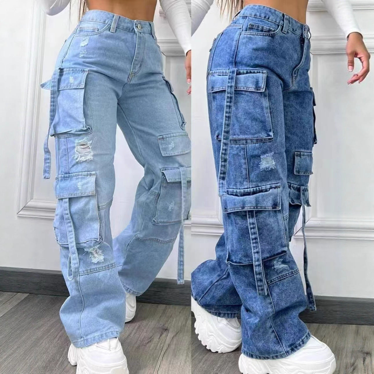 Fashionable Solid Color High Waist Leisure Jeans