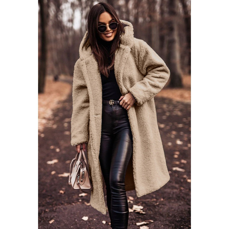 Women's Fashionable Long Solid Color Sleeve Woolen Coats