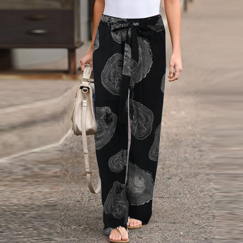 Women's Printed Cotton Linen Casual Comfortable Elastic Pants