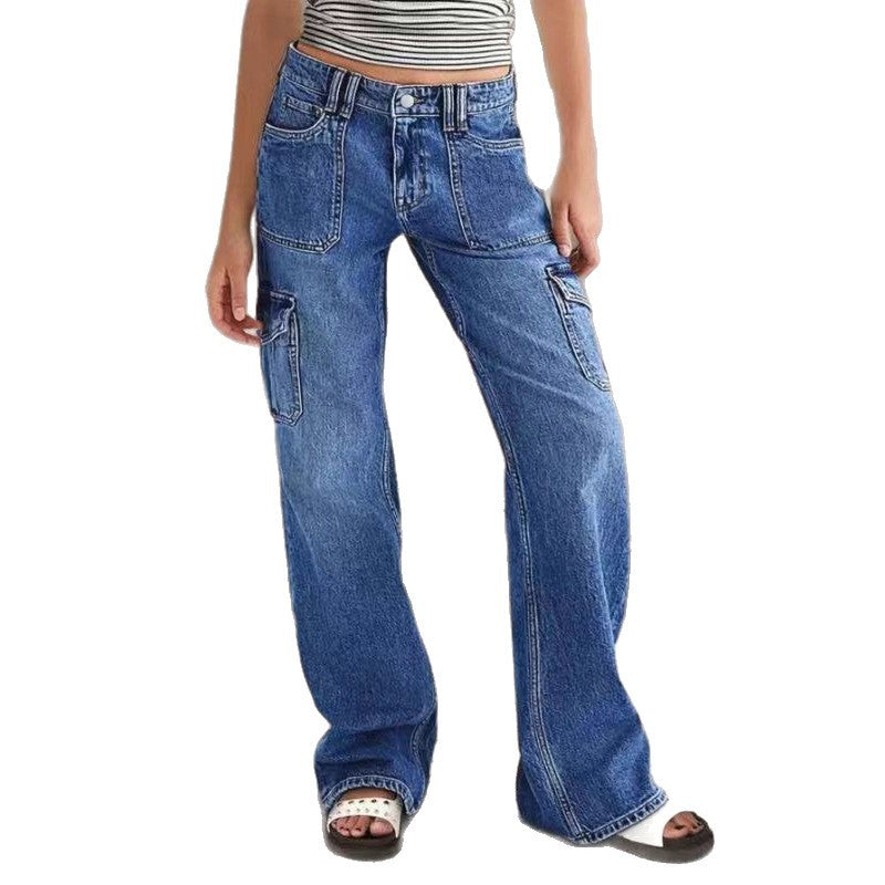 Women's Straight Stretch Slim Cargo With Large Jeans
