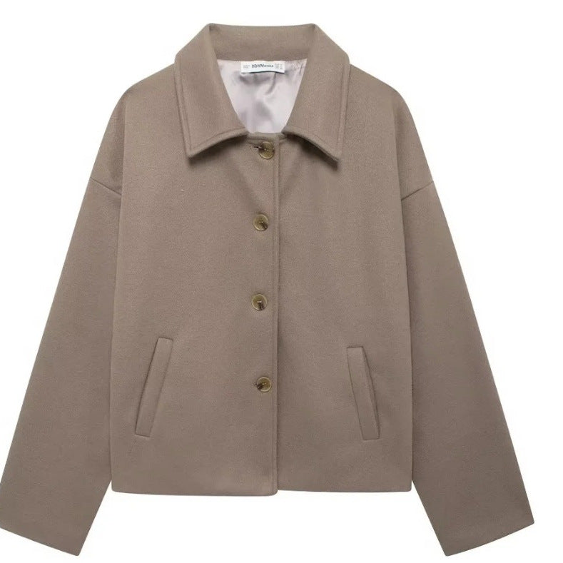 Women's Creative Lapel Button Loose Woolen Jackets