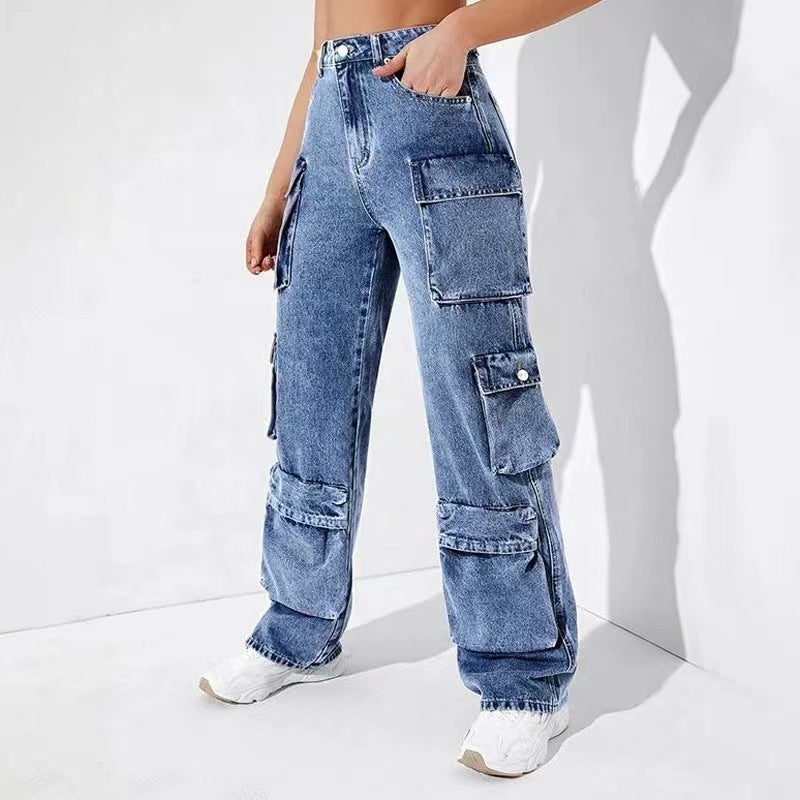 Women's Source Overalls High Waist Flap Pocket Jeans