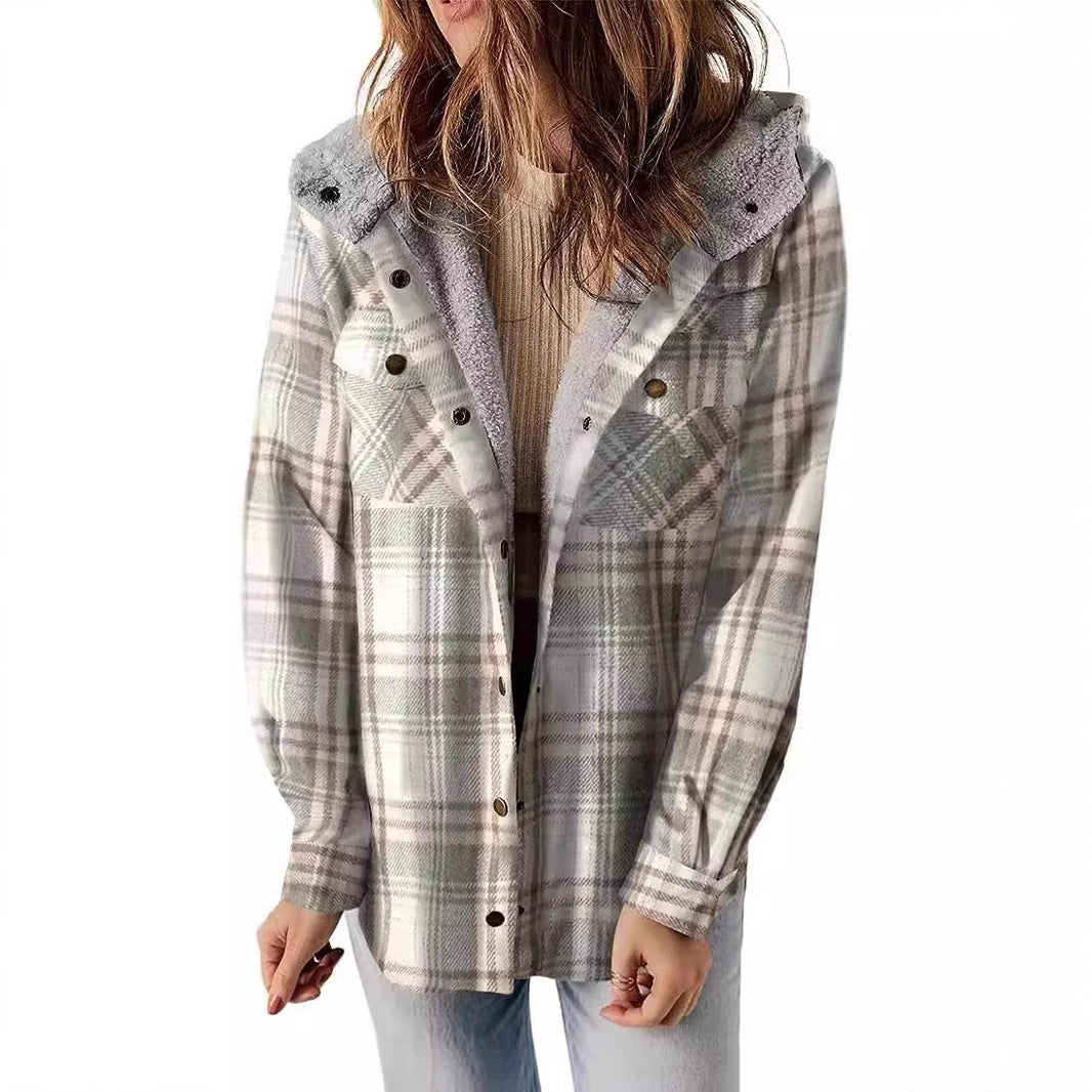 Women's Hooded Lamb Wool Thickened Fleece-lined Casual Blouses