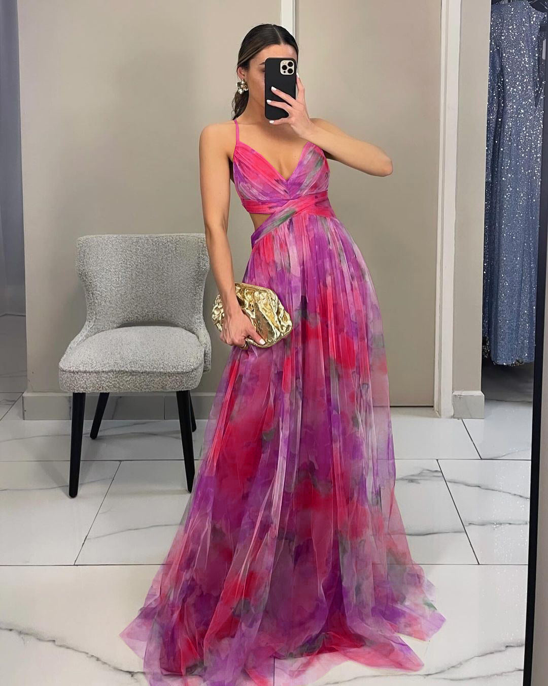 Mesh Printing Slip Dress Vacation Leisure Dresses