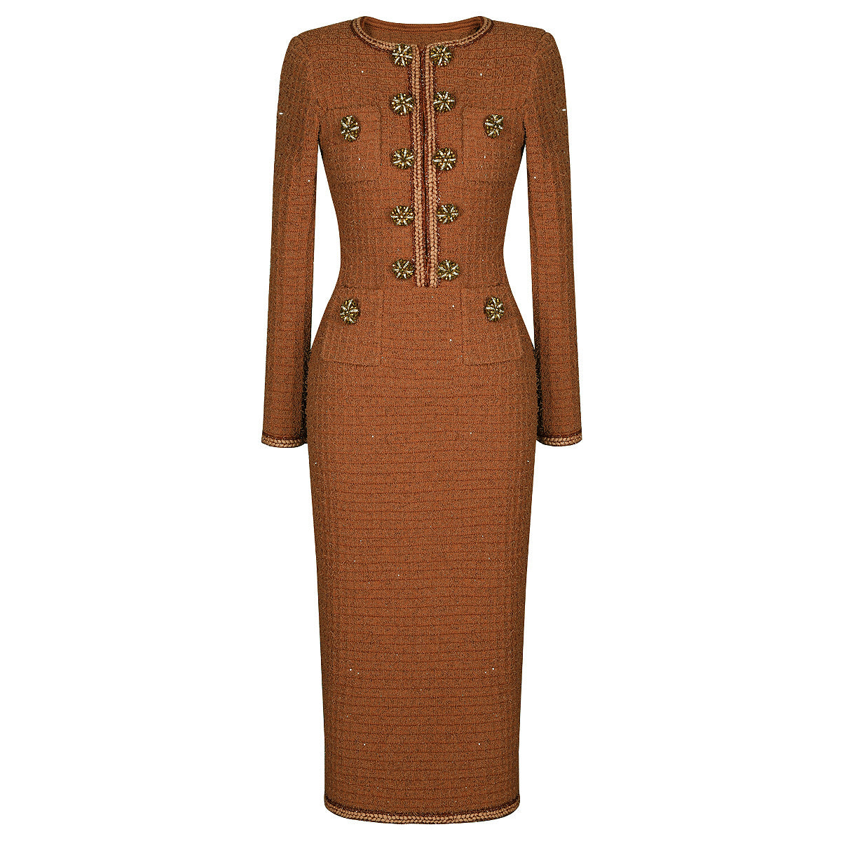 Woolen Knitted Fabric Round Neck Slim Dresses