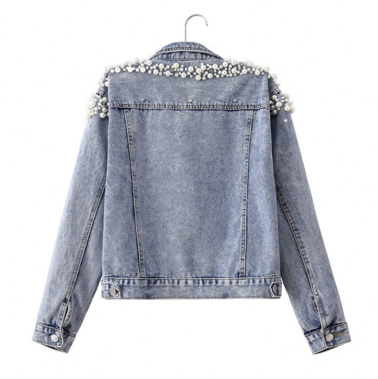 Women's Beaded Casual Pearl Loose Slimming Denim Jackets