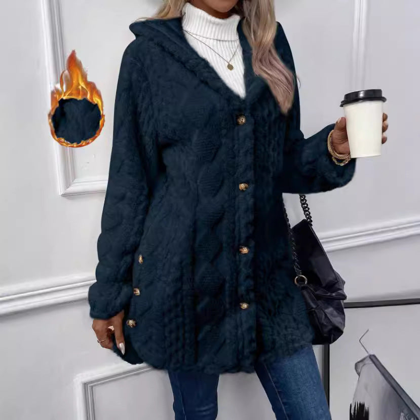 Women's Warm Fashion Diamond Plush Hooded Coats